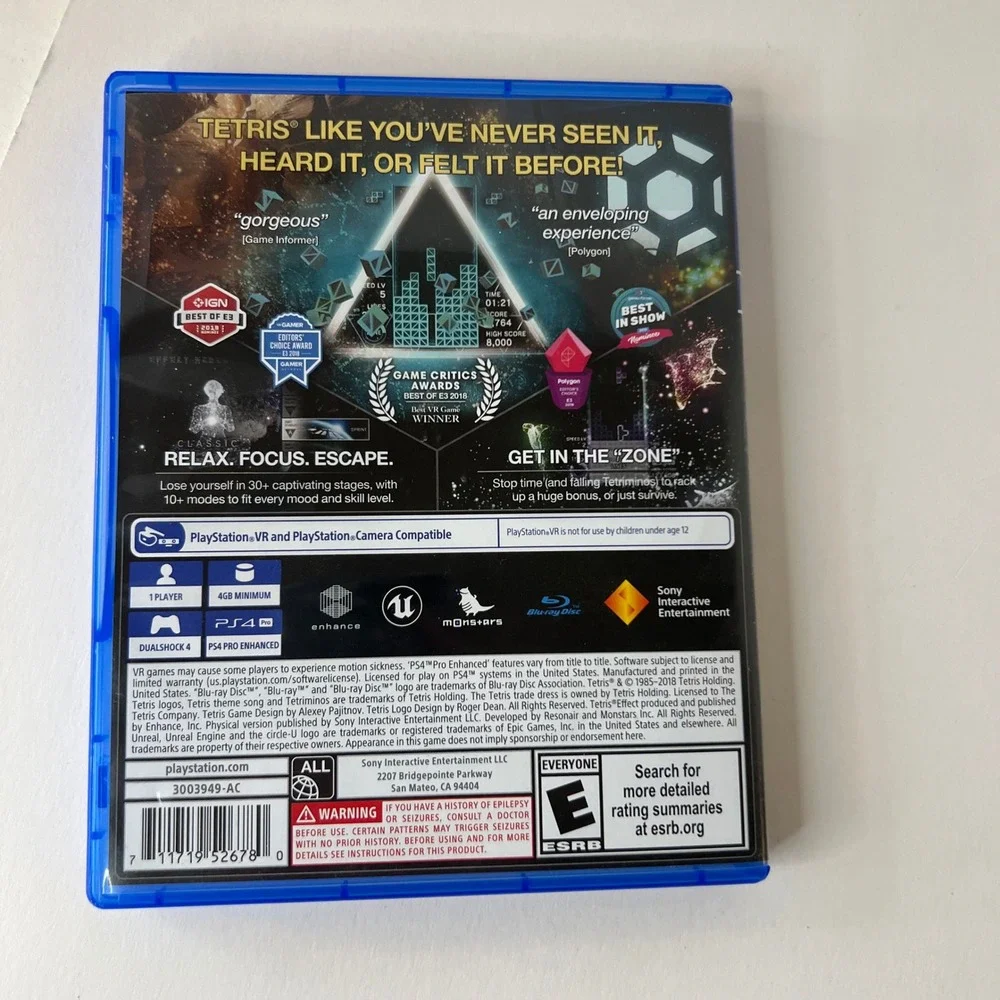 Tetris Effect PS4 PlayStation 4 VR‎ Mode Inc 2018 Puzzle Game Disc 3003949-AC